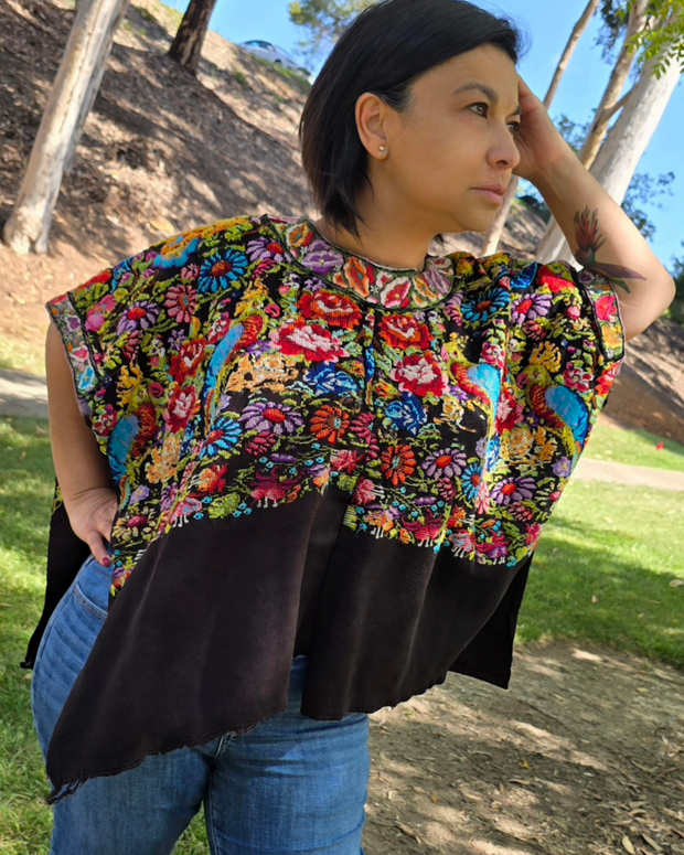 VINTAGE Black Guatemalan Hand Embroidered Top