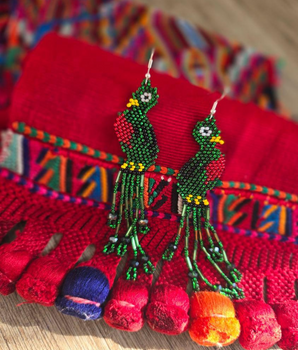 Large Beaded Quetzal Earrings