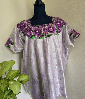 Vintage Purple Satin Huipil, L to 1X