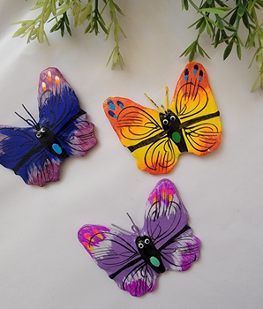 SET OF 3 Butterfly Ornaments, Clay Butterfly Decor