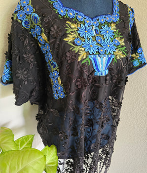 Vintage Black and Blue Top, L -1X