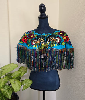 Vintage Exotic Birds Huipil Cape