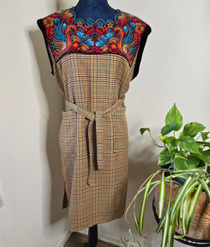 M to L Upcycled Mayan Huipil Plaid Dress