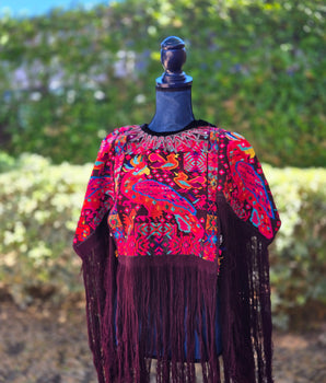 VINTAGE Handwoven Huipil Cape with Birds