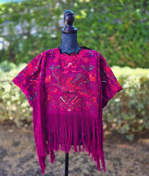 VINTAGE Huipil Cape with Fringes