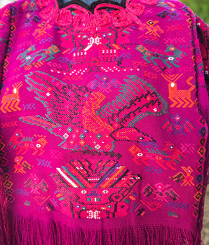 VINTAGE Huipil Cape with Fringes