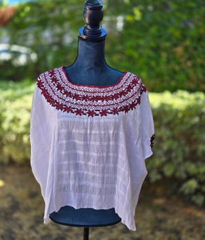 Burgundy Embroidery, Coban Huipil