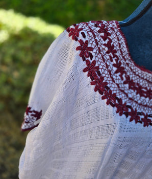 Burgundy Embroidery, Coban Huipil