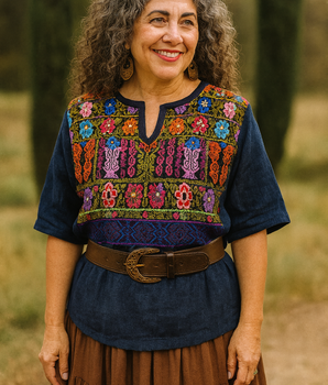 XL Unisex Floral Huipil Embroidery Shirt