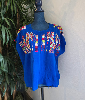 Blue Chajul Huipil - Vintage L to 1X