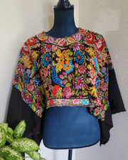 VINTAGE Black Guatemalan Hand Embroidered Top