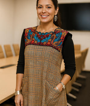 M to L Upcycled Mayan Huipil Plaid Dress
