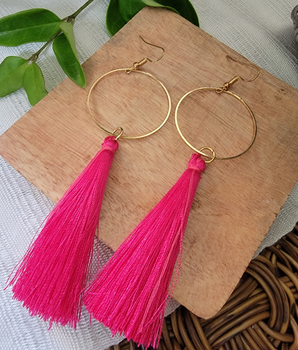 Hot Pink Tassel Earrings