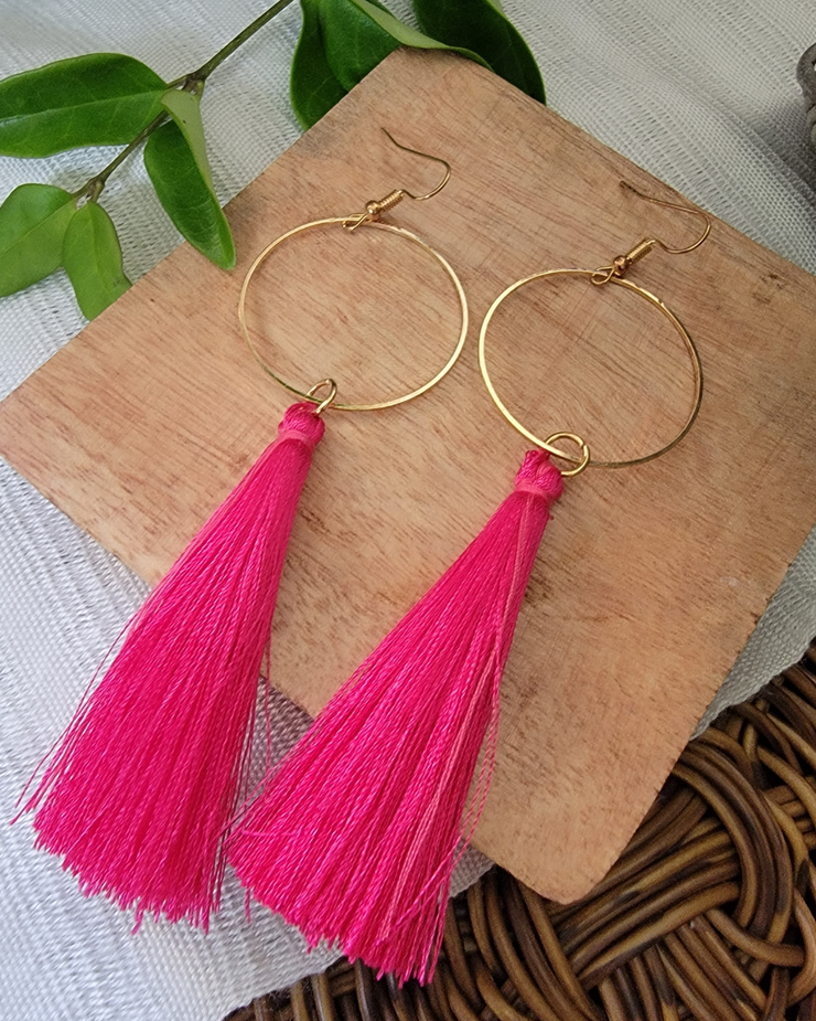 Hot Pink Tassel Earrings
