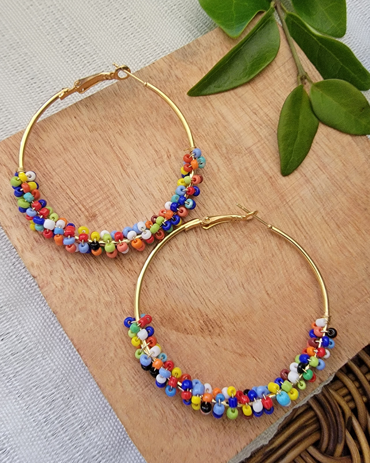 Multicolor Beaded Hoops Earrings