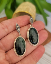 Green Jade & Silver Earrings